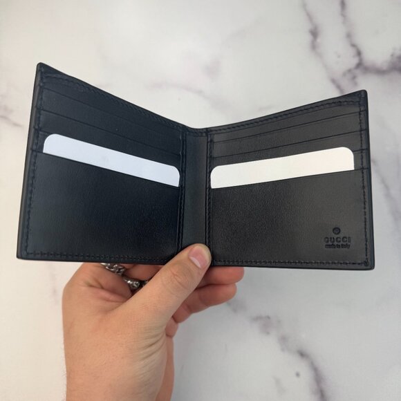 New Gucci Black & Gold Leather Bifold Wallet $380 Retail - Picture 4 of 7